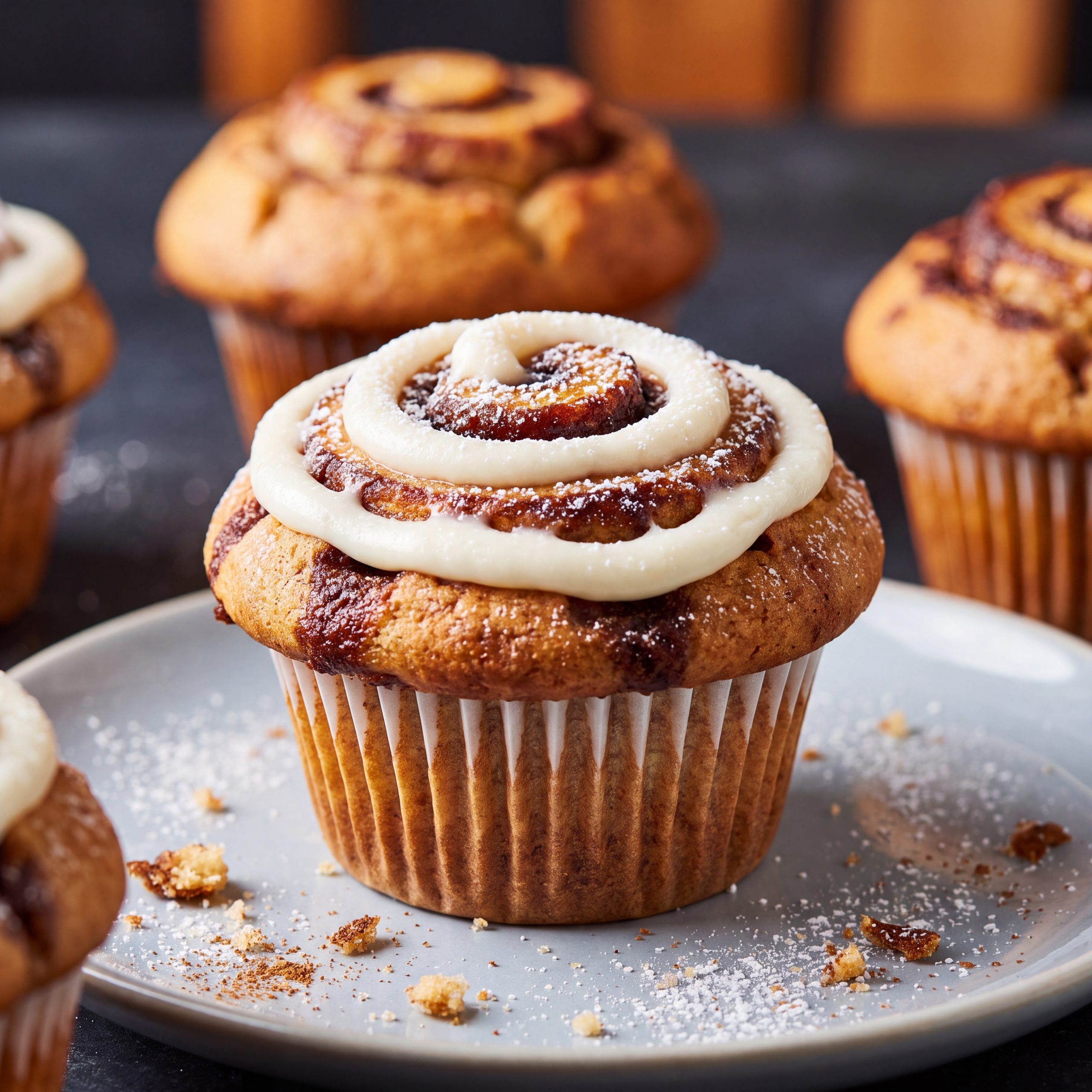 Swirling cold cinnamon-butter filling into pumpkin muffin batter with a toothpick