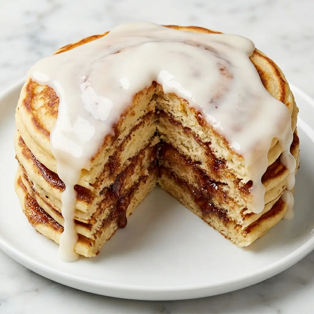 Cinnamon filling piped into pancake batter before cooking