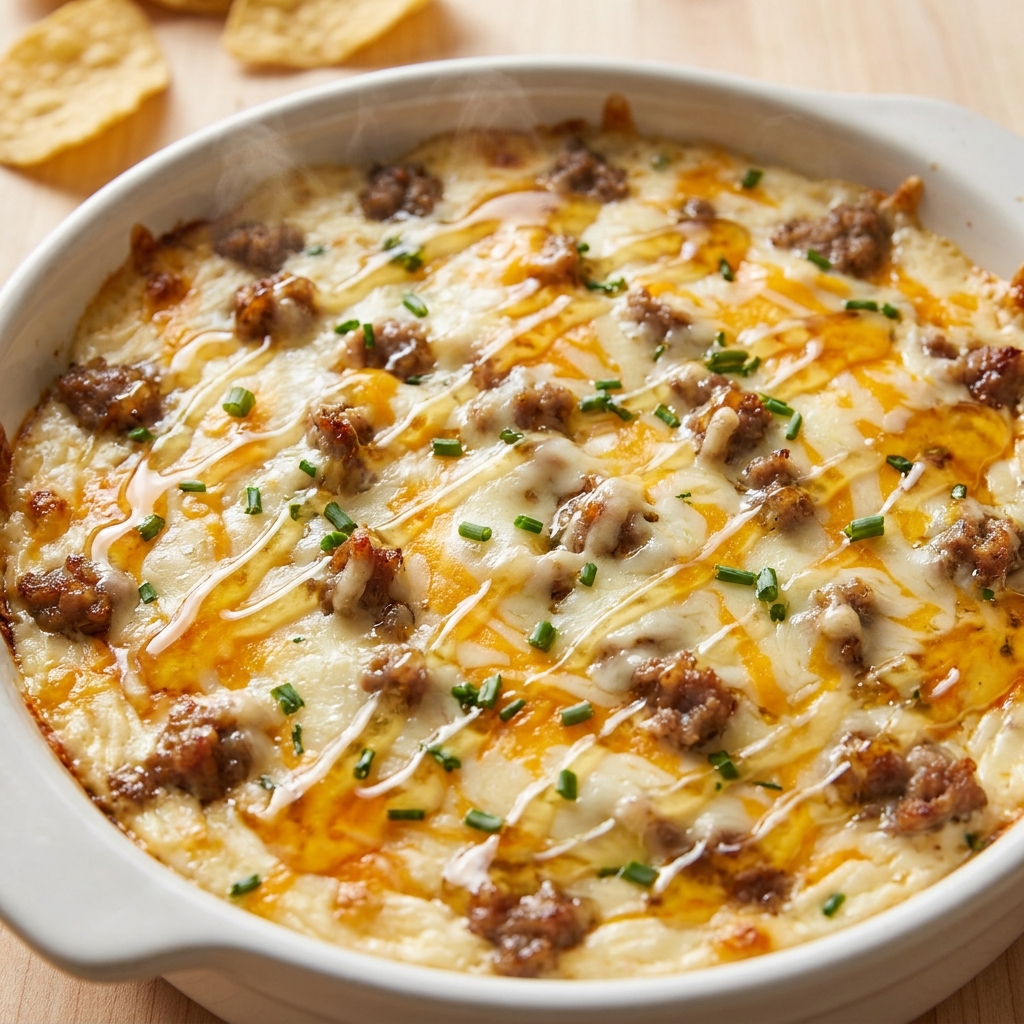 Hot honey cheese dip drizzled with extra honey, topped with green onions and served with crispy tortilla bites.