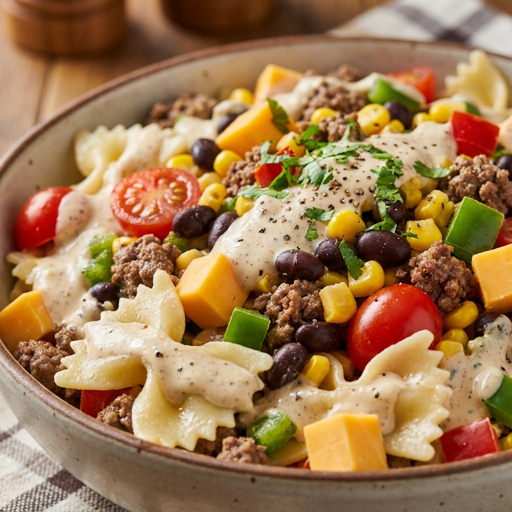 Mixing cowboy pasta salad dressing with smoked paprika