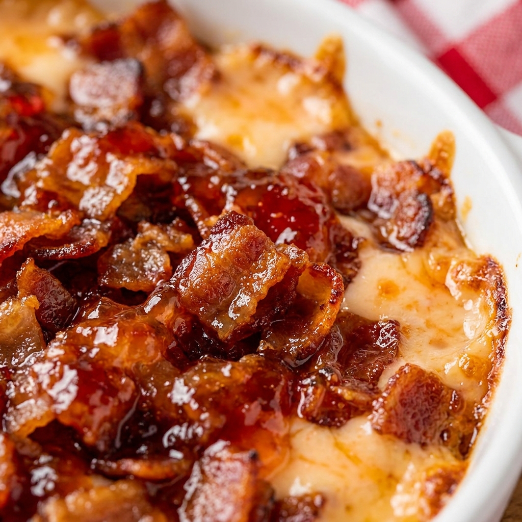 Hot pepper jelly bacon dip scooped onto a cracker with melted cheese stretch