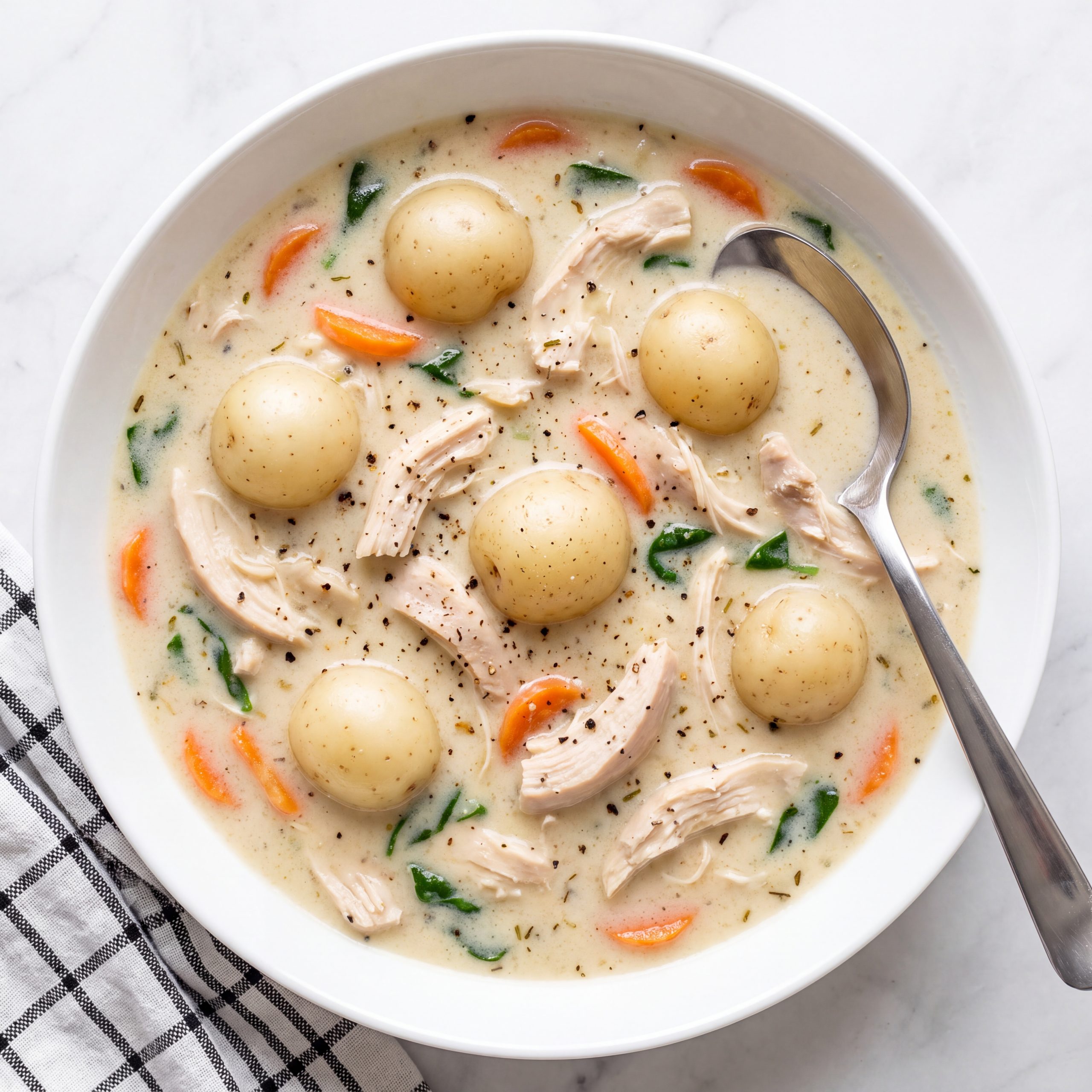 Finished chicken gnocchi soup olive garden recipe garnished with parmesan
