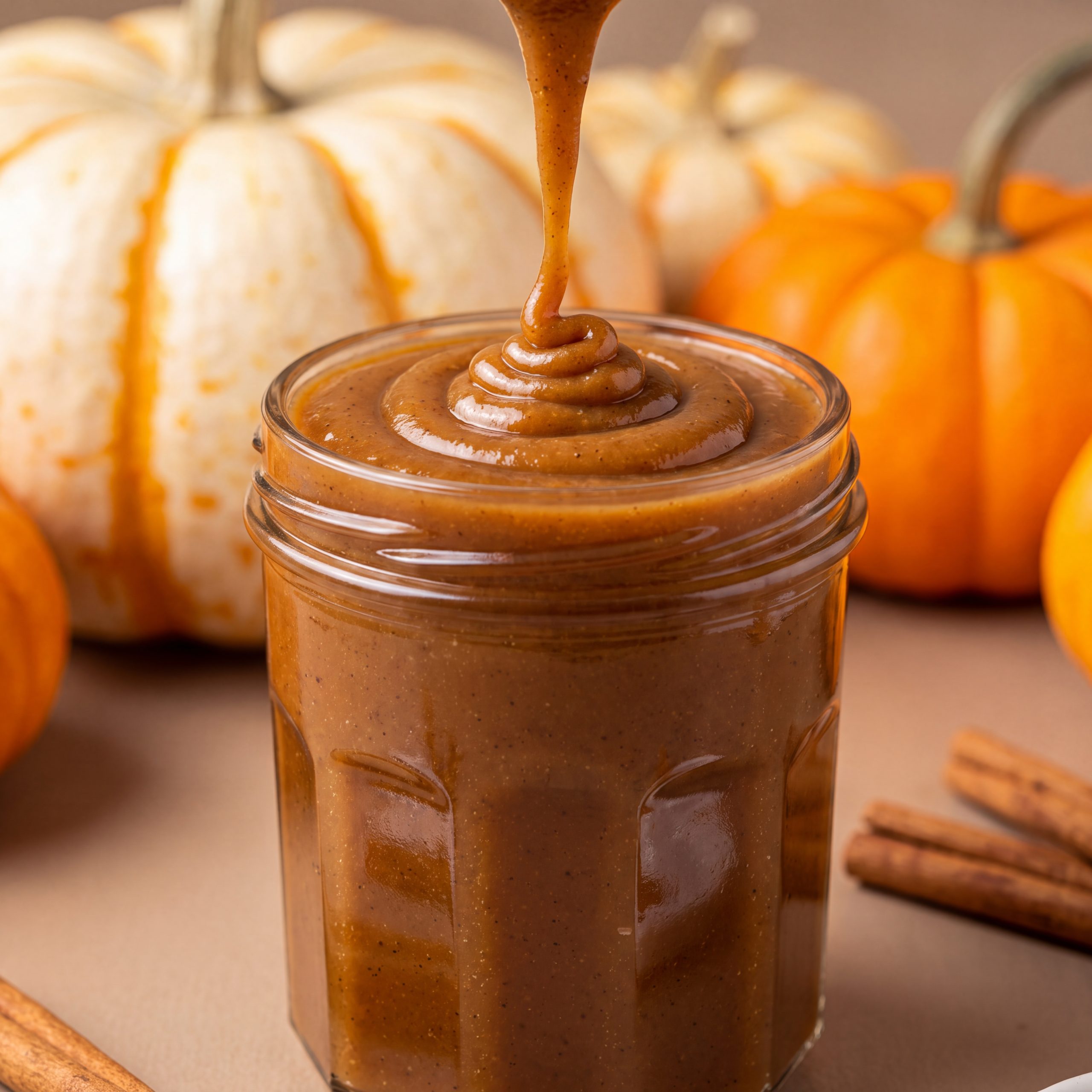 Simmering pumpkin sauce in a saucepan, thickening to a smooth consistency