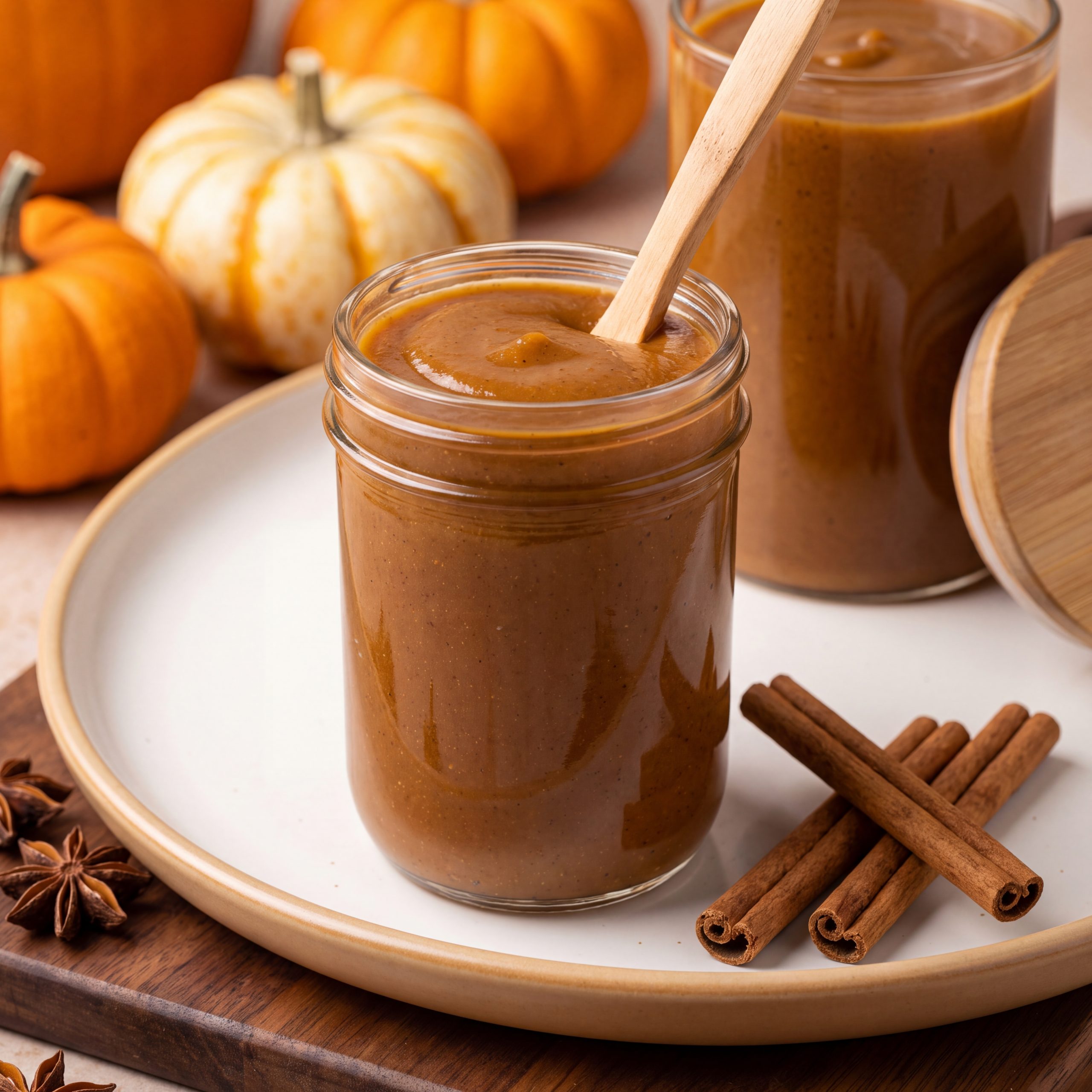 A latte topped with pumpkin sauce and a sprinkle of cinnamon