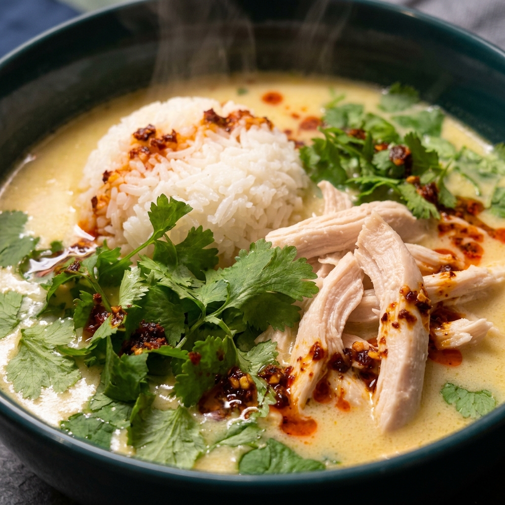 Chicken searing in a large pot with ginger and garlic