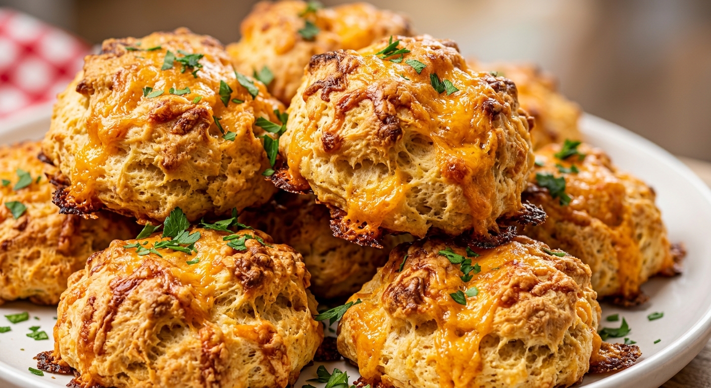 Freshly baked Dolly Parton's hot cheesy biscuits on a cooling rack with steam rising.