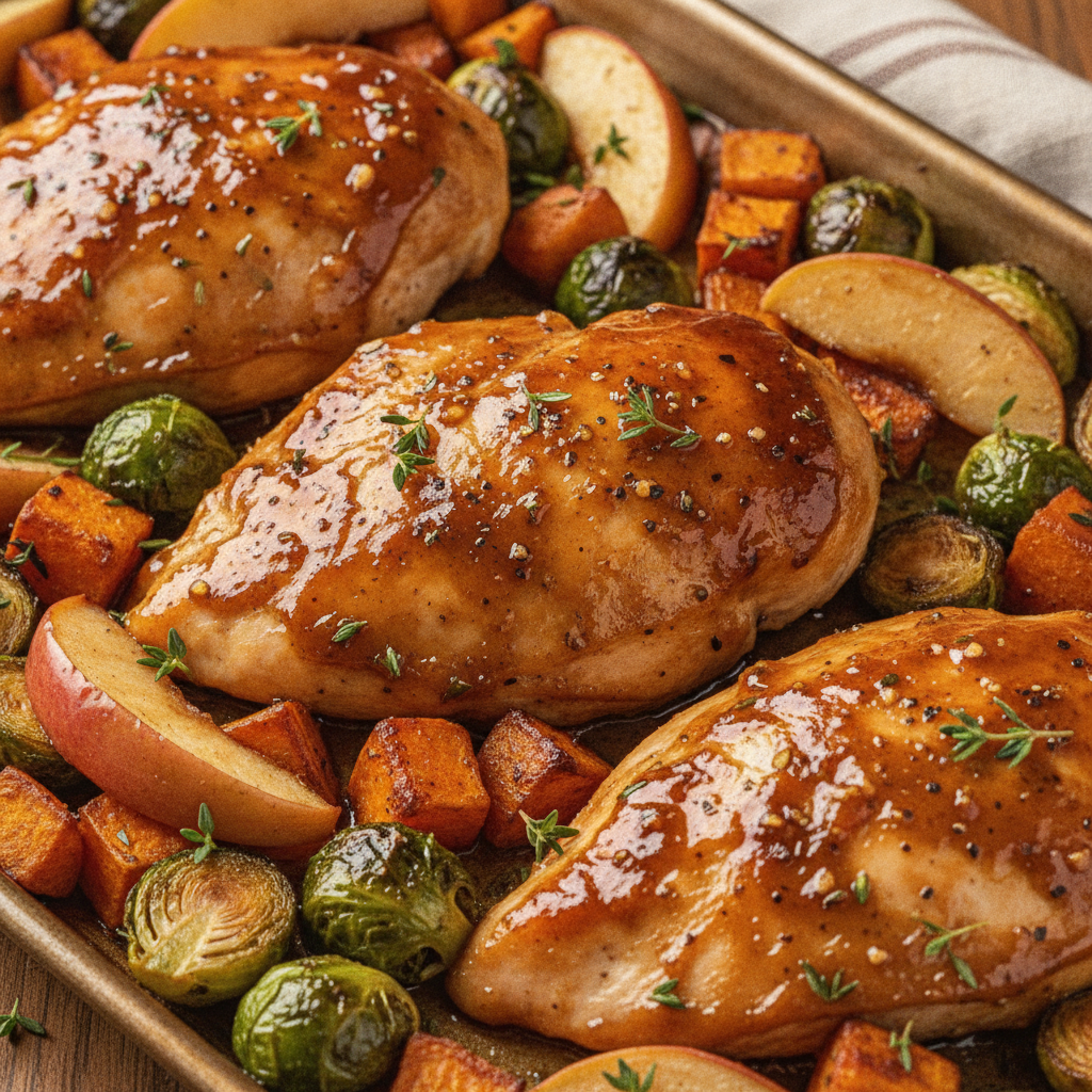 Preparing vegetables and glaze for sheet pan chicken dinner