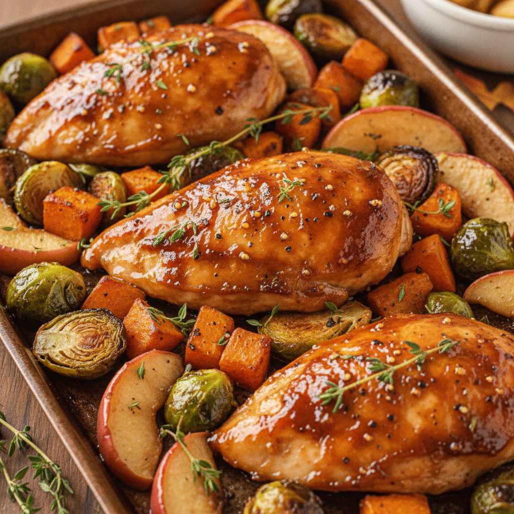 Finished maple-Dijon glazed chicken thighs with caramelized skin