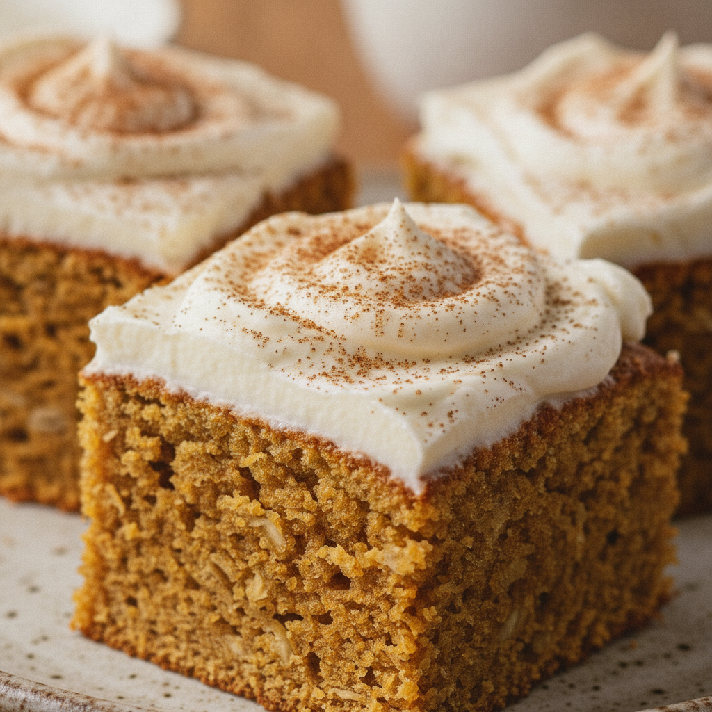Spatula folding pumpkin puree into oat and flour mixture in a glass bowl
